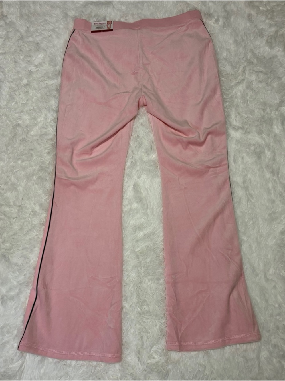 Juicy Couture Pink Velour Wide-Leg Track Pants with Blue Side Stripes - Picture 6 of 13